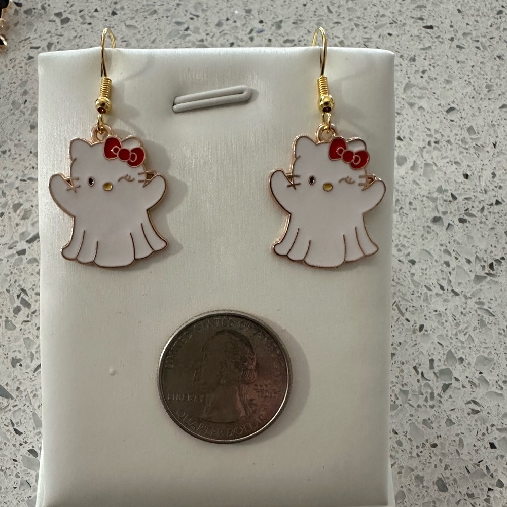 Cute White and Red Cat Earrings